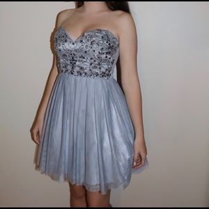 Grey strapless homecoming dress